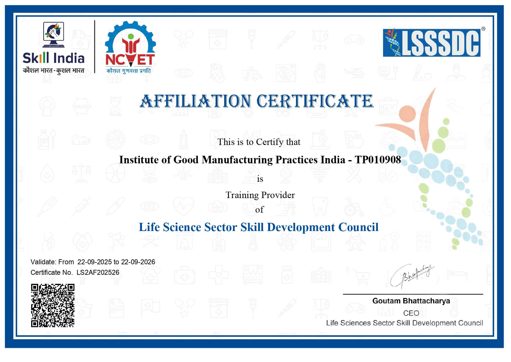 Affiliation certificate