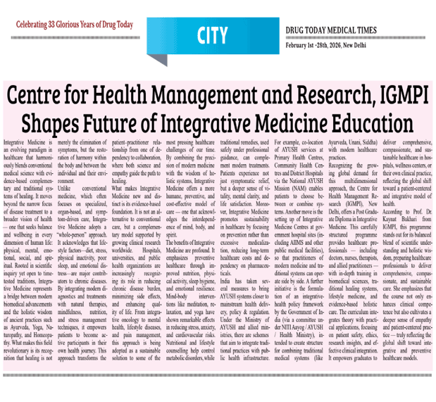 Center for Health Mnaagement and Research, IGMPI Shape Future of Integrative Medicine Education